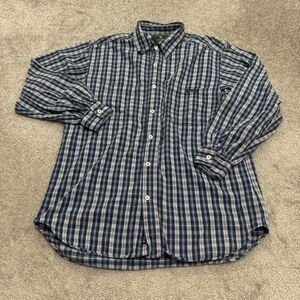 Lucky Brand Dungaree Vintage Flannel Shirt Mens Medium White Blue Plaid Casual